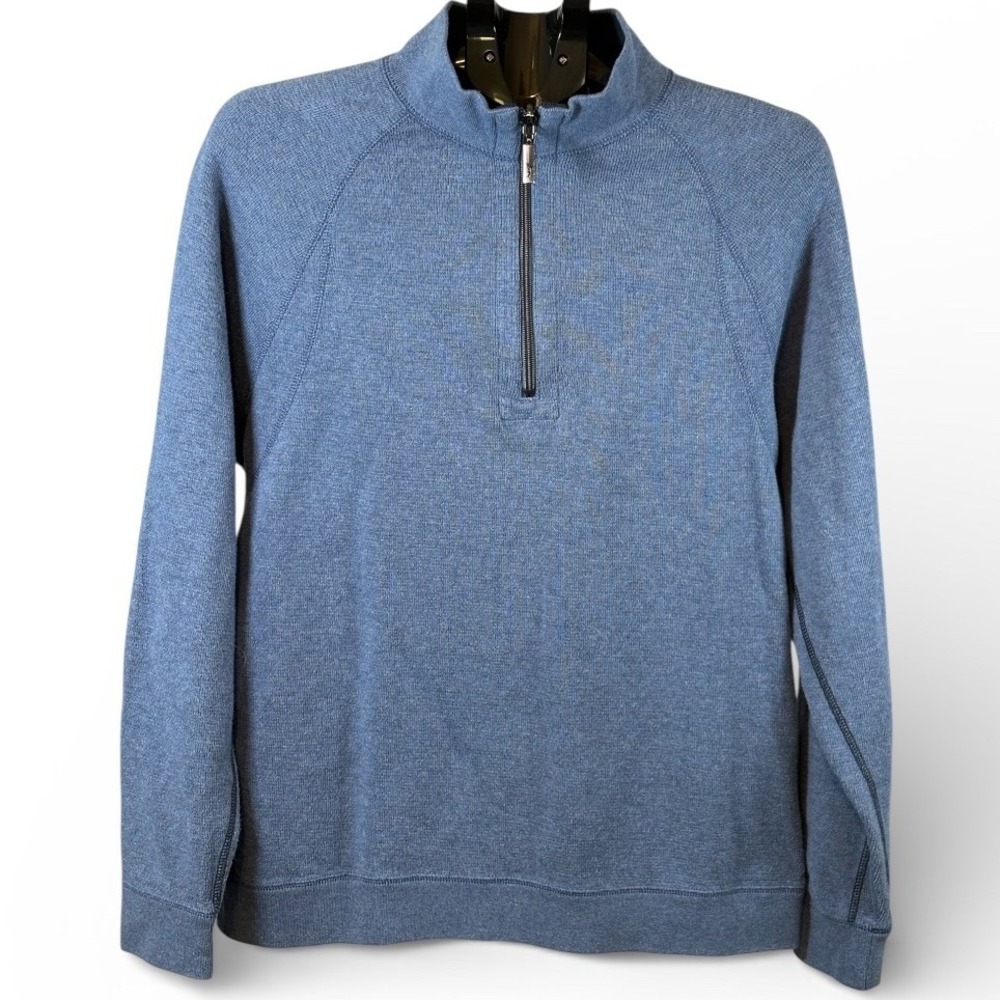 Tommy Bahama Mens Reversible Quarter Zip Pullover‎ Blue Cotton Sweater Medium